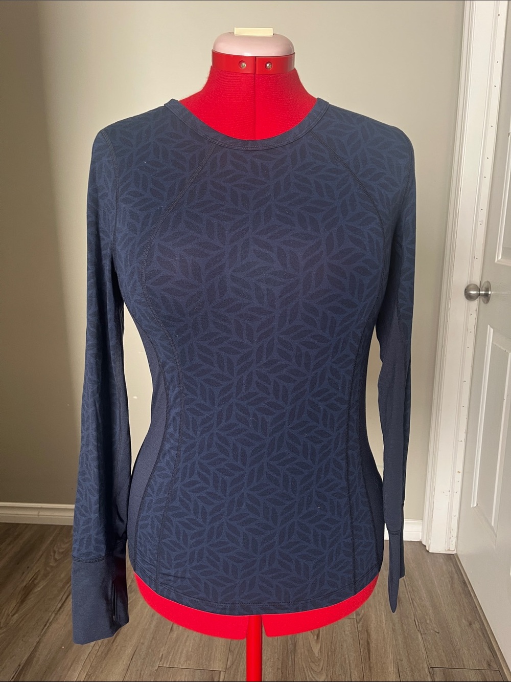 Lole Navy Geometric-Textured Long Sleeve Top